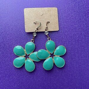 Turquoise and Gold Tone Flower Earrings
